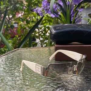 Chanel Off White Crystal CC Lucite Sunglasses